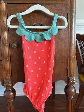 Mini Boden Girls One-Piece Swimsuit in Coral and Mint